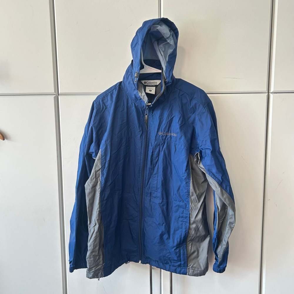 Columbia Mens Blue Grey Hooded Windbreaker Jacket Full Zip Size M